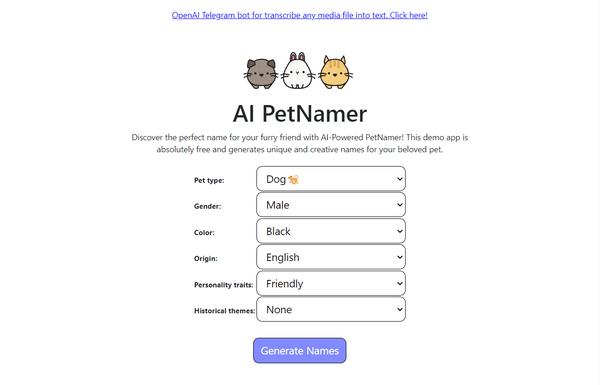 AI Pet Namer ai-tool